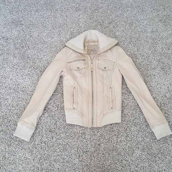 Genuine Leather Bomber Moto Jacket by Stradivarius Size XS 0 2 - Picture 4 of 11